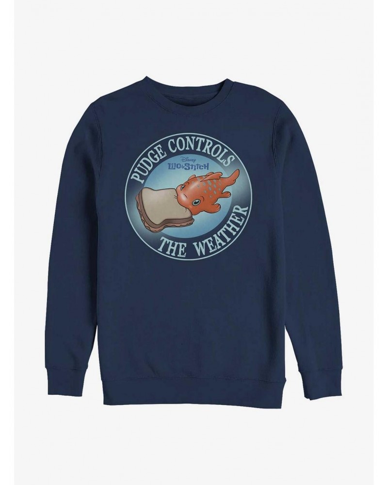 Disney Lilo & Stitch Pudge Controls The Weather Crew Sweatshirt $13.65 Sweatshirts