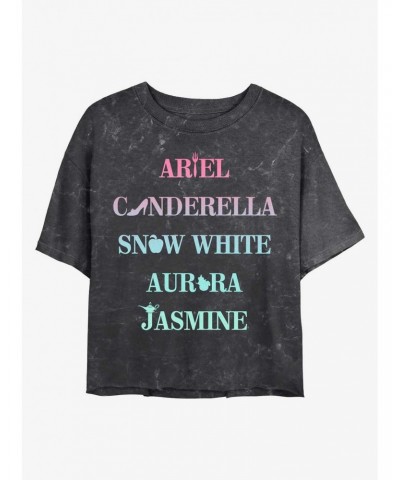 Disney Princesses Princess Icons Mineral Wash Crop Girls T-Shirt $8.96 T-Shirts