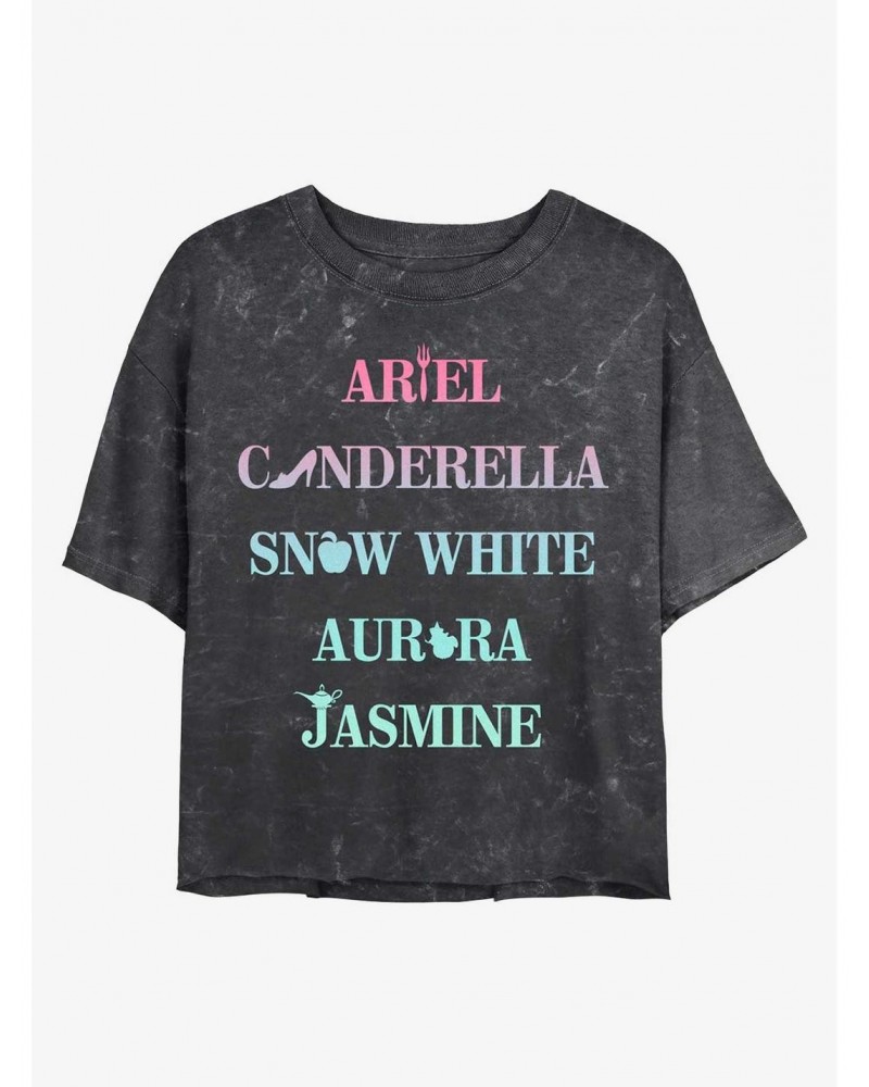 Disney Princesses Princess Icons Mineral Wash Crop Girls T-Shirt $8.96 T-Shirts
