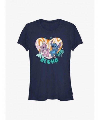 Disney Lilo & Stitch Angel and Stitch Groovy Heart Girls T-Shirt $9.71 T-Shirts