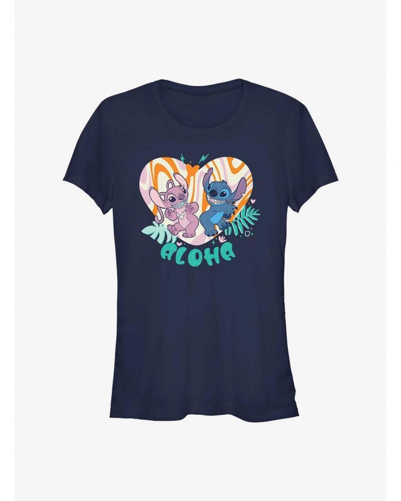 Disney Lilo & Stitch Angel and Stitch Groovy Heart Girls T-Shirt $9.71 T-Shirts