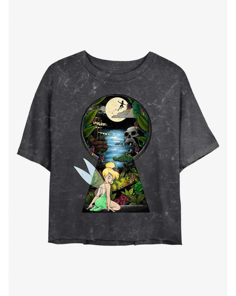 Disney Tinker Bell Keyhole To Neverland Mineral Wash Girls Crop T-Shirt $8.67 T-Shirts