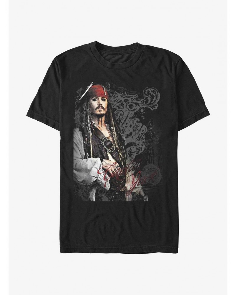 Disney The Pirates of the Caribbean Captain Jack Smoke Poster Extra Soft T-Shirt $13.75 T-Shirts